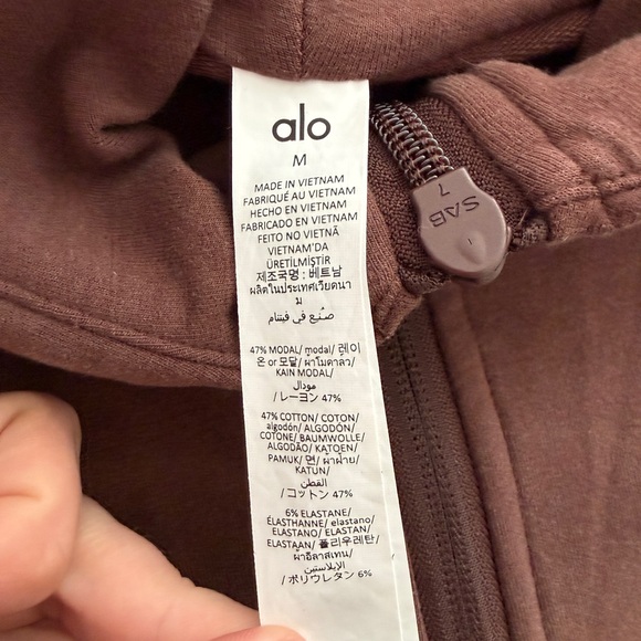 Alo Cropped Zip Hoodie — Espresso Brown - Picture 7 of 9